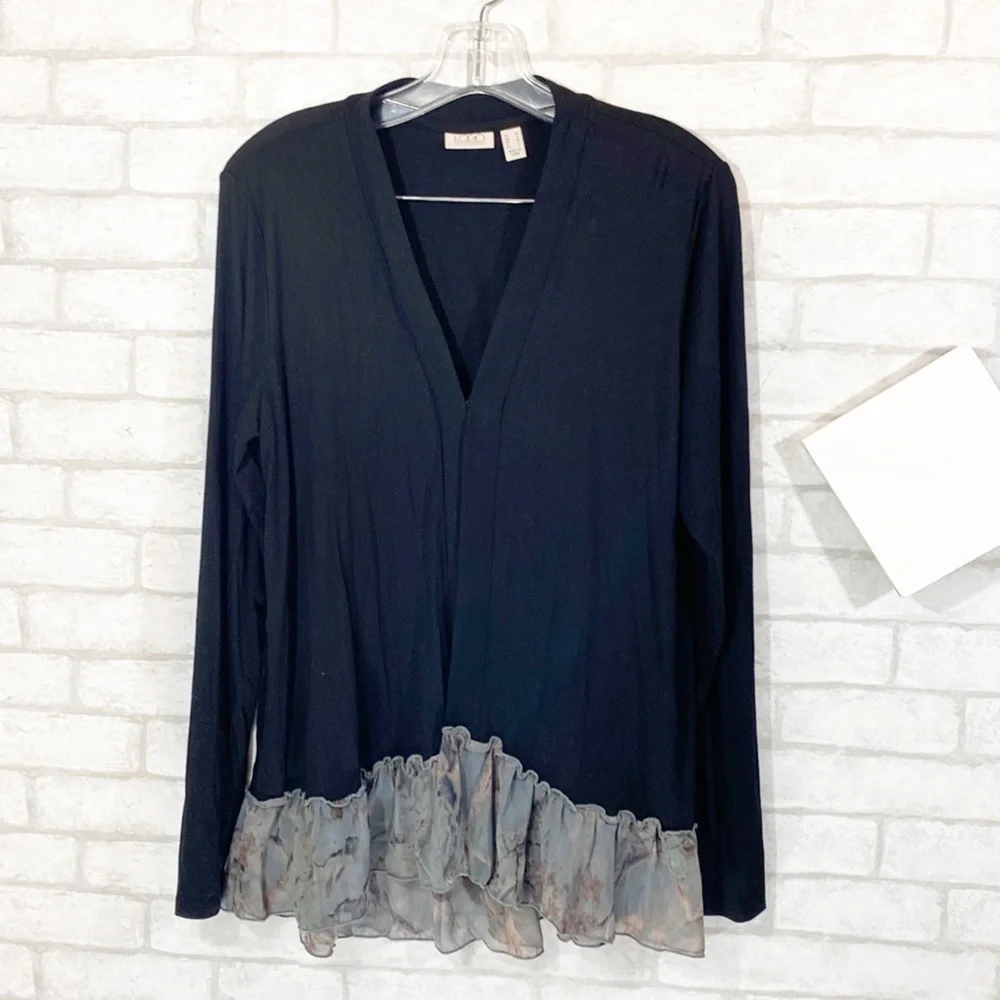 LOGO Lori Goldstein sheer hem cardigan size medium